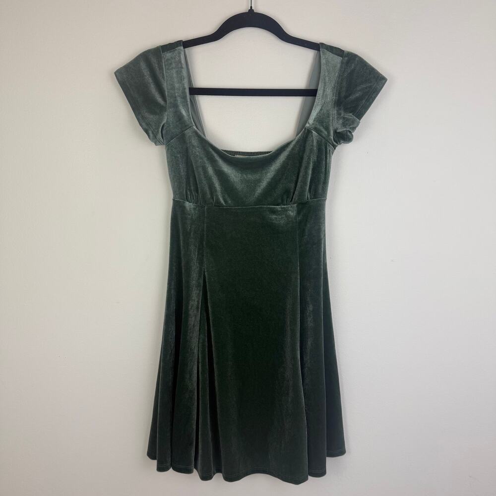 Rewind Womens Babydoll Empire Waist Velvet Mini Olive Green Velvet Dress XS